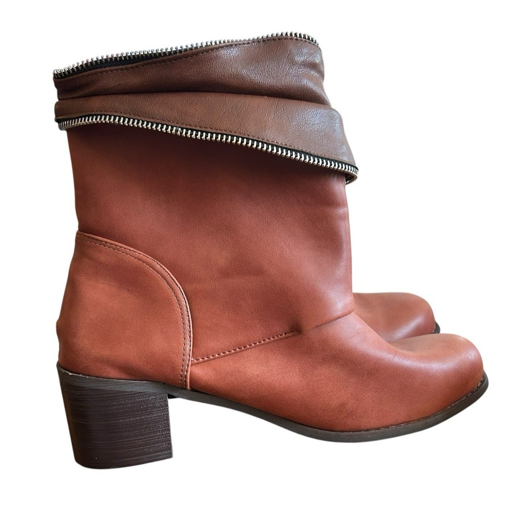 Unique Heeled Slip-on Faux Leather Booties Womens Size 8.5M (US) 39 (EU) Brown - Picture 5 of 12